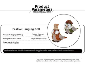 Detail of owl festive hanging ornaments showing material texture and product dimensions