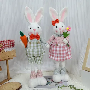 Paire de gnomes lapins de Pâques à jambes extensibles pour la décoration intérieure printanière