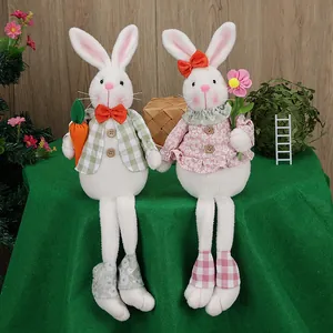 Lapins de Pâques gnomes en peluche aux longues jambes pour décorations de fête