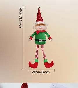 Detailed size chart showing 69cm height of the red and green Christmas elf plush toy