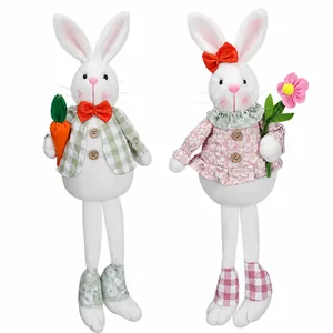 Paire de gnomes lapins de Pâques à longues jambes pour décoration de fête festive