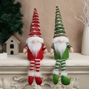 Nordic Style Christmas Faceless Gnome Doll Long Legged Rudolph Plush Toy Christmas Home Window Decor Red Green