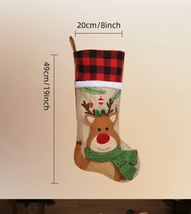 Detail of Christmas stocking showing dimensions 20x49cm with reindeer embroidery
