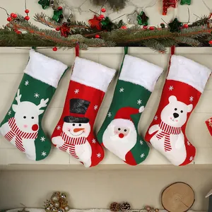 Christmas Stocking Large Santa Snowman Reindeer Bear Character Plush Faux Fur Trim Hanging Ornament Home Party Decor Gift Bag