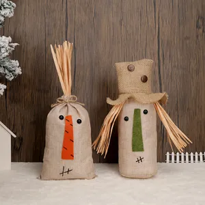 Sacchetto Regalo Decorativo Spaventapasseri del Raccolto Rustico in Sacco per Decorazione Casa Festa Ringraziamento Autunno Copribottiglia