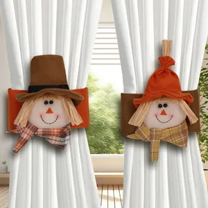Embrasses de Rideaux Épouvantail en Feutre de Polyester Récolte d'Automne Plaid Pour Décoration de Fenêtre de Maison