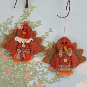 Thanksgiving Fabric Turkey Hanging Decoration Autumn Harvest Turkey Plush Pendant With Wood Buttons For Festive Home Party Decor