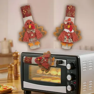 Fundas para manijas de refrigerador de pavo de Acción de Gracias con cuadros rojos