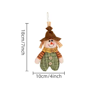 Cute 18cm plush scarecrow ornament for Thanksgiving decorations with autumn fabrics
