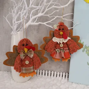 Handcrafted fabric turkey hanging ornaments for Thanksgiving and autumn harvest home decor