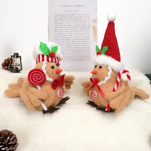 Lot de deux oiseaux en peluche thème pain d'épices pour décoration de Noël et vitrines