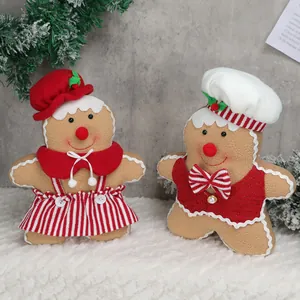 Christmas Gingerbread Man Plush Doll Ornament Polyester Standing Couple For Home Window Desktop Holiday Party Decoration