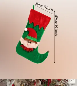 Detailed view of Christmas elf stocking with size dimensions 49x20cm for holiday decor