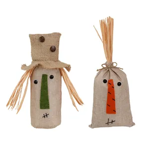 Set di due sacchetti in juta spaventapasseri con capelli in rafia per decoro autunnale