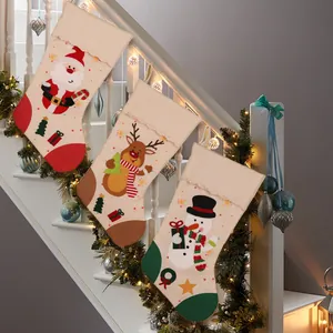 Große Weihnachtssocke Geschenktüte Weihnachtsmann Rentier Schneemann Sackleinen Leinwand Hängende Dekoration Baum Haus Party