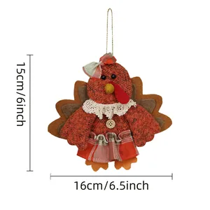 Fabric turkey plush ornament for Thanksgiving decor with lace and size details
