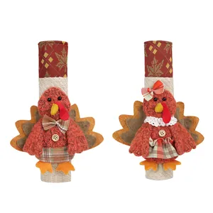 Juego de fundas de felpa para manijas de refrigerador con diseño de pavo otoñal