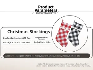 Detailed product parameters of buffalo plaid Christmas stockings with size and weight info