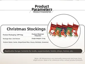 Detailed technical specifications and parameters for Christmas stockings with plaid cuffs