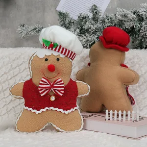 Christmas gingerbread man plush dolls with chef hat and red vest for holiday table decor
