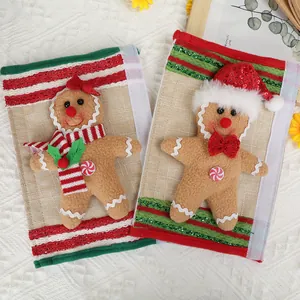 Christmas gingerbread man refrigerator handle covers made of burlap for festive home decor