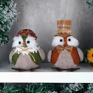 Charming fabric owl figurines for Thanksgiving and harvest home party decorations