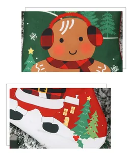 Detailed view of Gingerbread and Santa Claus prints on high-quality fabric Christmas stockings