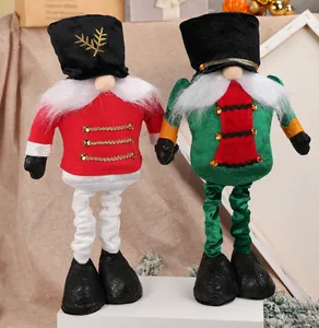 Pair of standing Christmas gnome soldiers with sequined hats and long legs decorations