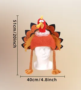 Detailed view of knitted turkey hat dimensions showing 51cm height and 40cm width