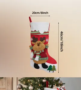 Detailed view of red Christmas stocking with 3D reindeer and size marks 46x20cm