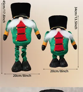 Detail of Christmas soldier gnome plush decor in red and green with height measurements