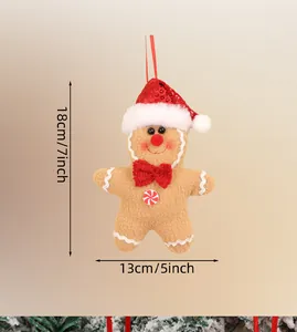 Pluche peperkoekman hanger van 18cm met rode paillettenmuts voor de kerstboomversiering