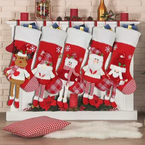 3D Character Christmas Stockings Hanging Gift Bags Santa Claus Snowman Reindeer Plush Decorative Socks For Fireplace Xmas Party Home Decor