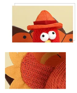 Detail of plush turkey hat showing red textured fabric and knitted material craftsmanship