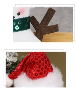 Detail van kerst sneeuwpop pluche met rode groene pailletten en zacht imitatiebont