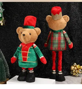 Front and back view of large plush Christmas soldier bears with festive uniforms