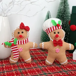 Plush Gingerbread Man Christmas Tree Hanging Ornament With Chef Hat Bow Scarf For Home Holiday Party Decoration