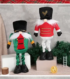 Detailed plush Christmas gnomes with retractable legs in red and green holiday outfits