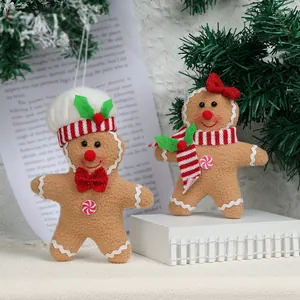 Plush Gingerbread Man Christmas Tree Ornaments with Scarf and Chef Hat Decor