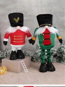 Detail of Christmas gnomes with telescopic legs and plush nutcracker soldier costumes