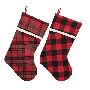 Classic plaid Christmas stockings set with red and black buffalo check for home decor