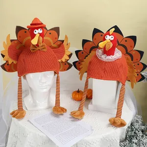 Novelty Thanksgiving Turkey Hat For Party Decor Cartoon Knitted Animal Costume Hat With Long Striped Legs Harvest Festival Fall Celebration Props