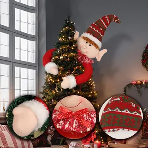 Christmas elf tree topper and hanging ornament with red plush hat for holiday decoration