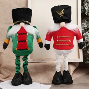 Nutcracker Soldier Christmas Gnome Ornament Retractable Standing Plush Doll For Xmas Home Mall Desktop Decoration Gift
