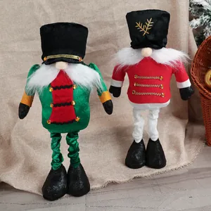 Handmade Christmas gnome plush dolls in soldier uniforms for festive table decoration