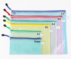 Various sizes of transparent PVC mesh zipper bags for office document organization