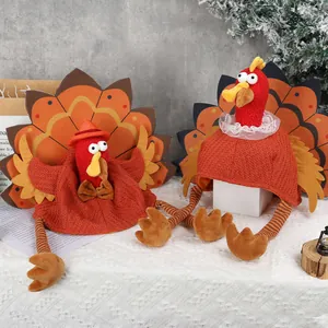 Knitted plush turkey hats for Thanksgiving party decor featuring unique gentleman bow tie styles