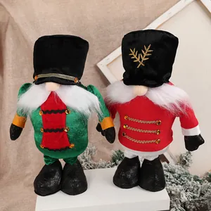 Standing Christmas gnome plush figures in soldier uniforms for festive home decor
