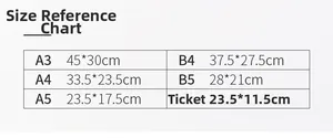 Detailed size chart for PVC mesh document bags ranging from A3 to ticket size