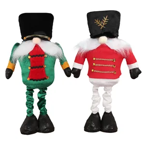 Plush Christmas gnome soldier figurines with tall black hats and telescopic long legs